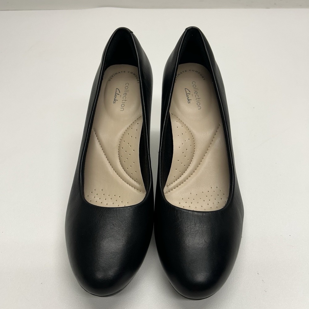 Clarks Ambyr Joy Black Leather Almond Toe Pumps Comfort Heels Work Office 6.5 M - Picture 5 of 15
